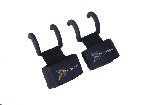 Weight Lifting Rod Hooks with Non-Slip Coating and Thick Neoprene Padded Wrist Wraps Designed for Grip Assist During Deadlifts, Rows, Pulldowns, and Shrugs Men & Women