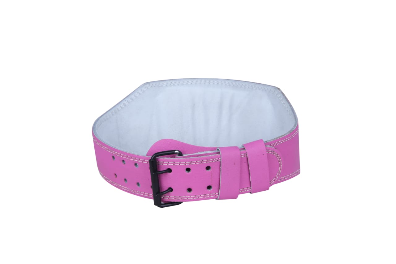 Leather Weight Lifting Belt (Pink) – 6 Inches Wide Padded Gym Belt for Men and Women